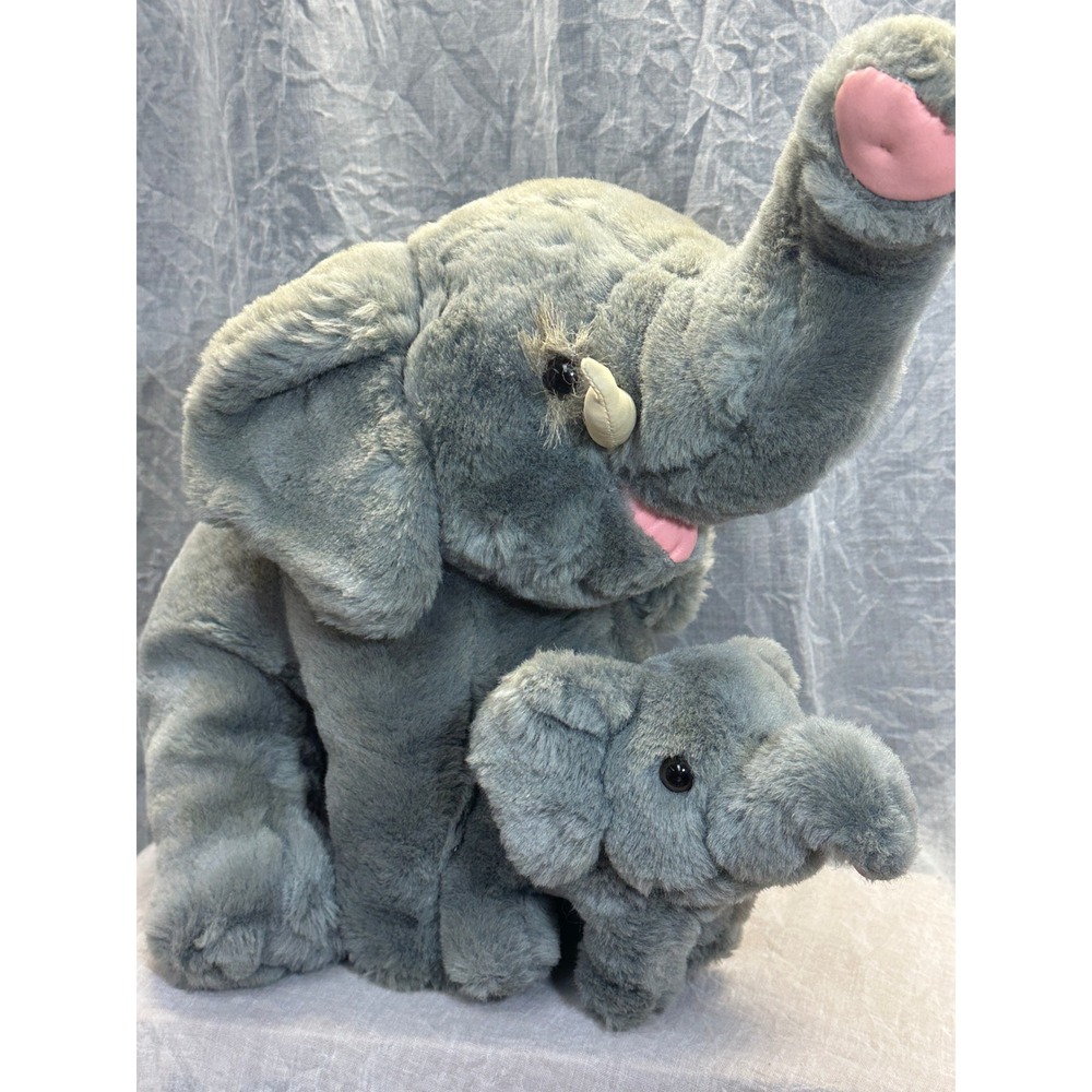 Vintage Kids of America Corp Grey Elephant Mother and Baby Plush Set